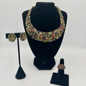 Retired Signed Heidi Daus Dragonfly Statement Set -  Vibrant Multicolor Crystals